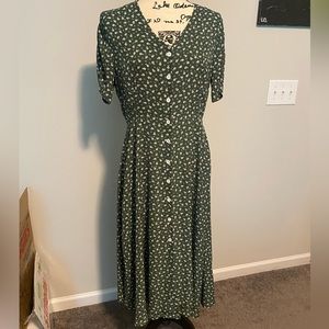 Green Floral button down maxi dress